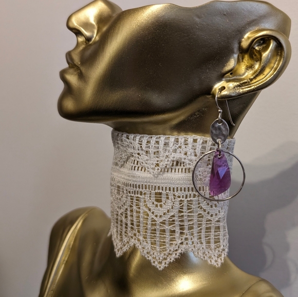 Sterling Silver Fushia Pink Crystal Earrings, Formal Dangle Earrings - Picture 1 of 4